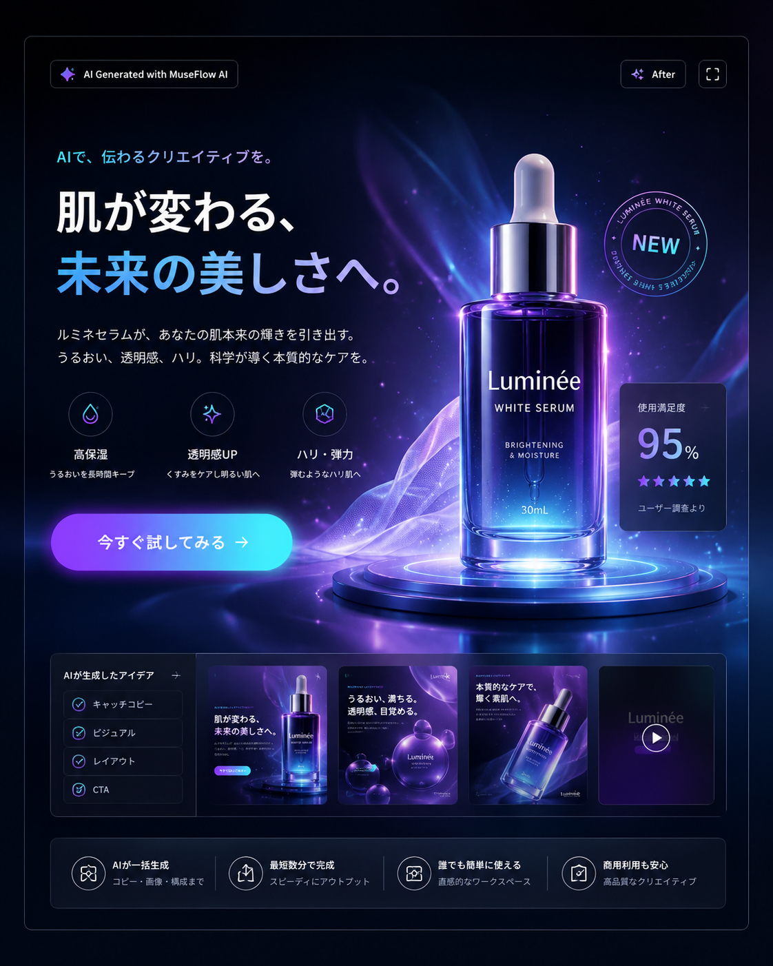MuseFlow AIで生成した架空コスメ広告クリエイティブ例