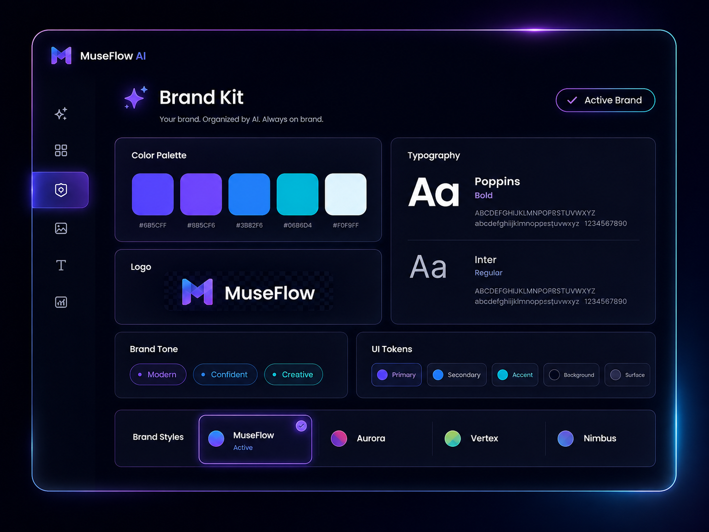 MuseFlow AIのブランドキットプレビュー画面