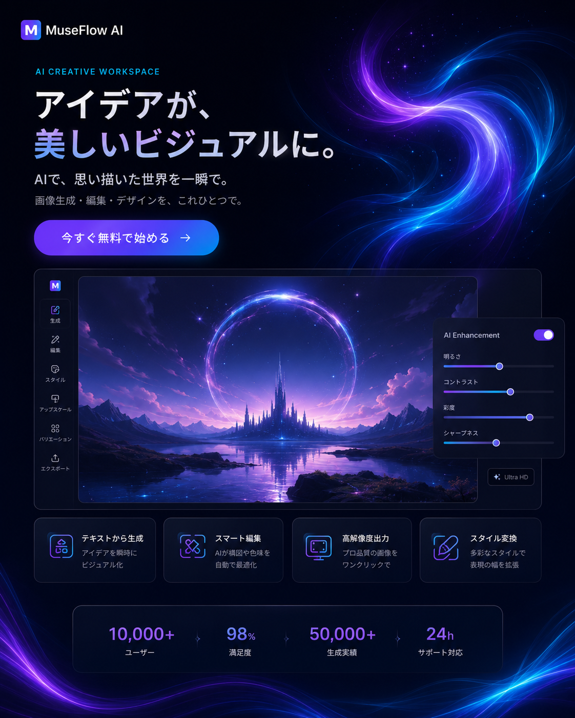 MuseFlow AIで生成した画像生成ツールLP例